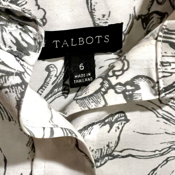 Talbots Grey + White Floral Button Down Blouse Size 6 - Picture 2 of 5